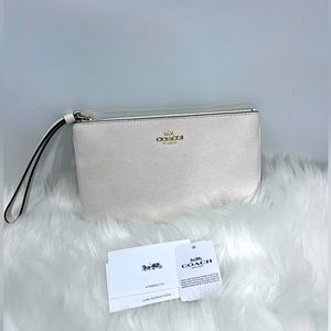 Coach large wristlet, off white leather.  NWT